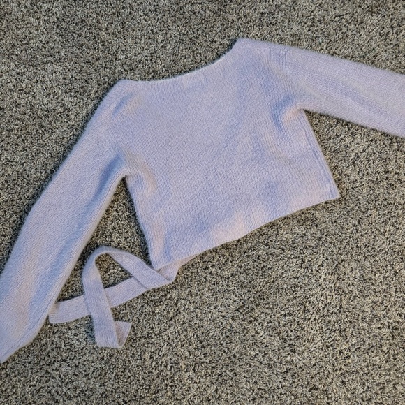 Hello Molly Kokedama Fuzzy Knit Wrap Sweater Cardigan Purple Size Small - Picture 4 of 9